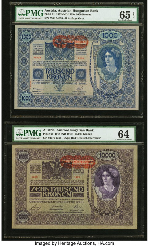 Austria Austrian-Hungarian Bank 1000; 10,000 Kronen 1902 (ND 1919); 1918 (ND 191...