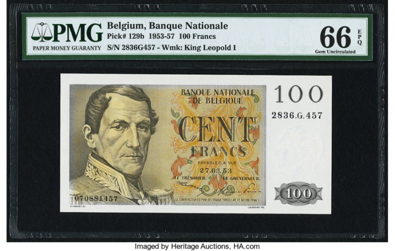 Belgium Nationale Bank Van Belgie 100 Francs 27.3.1953 Pick 129b PMG Gem Uncircu...