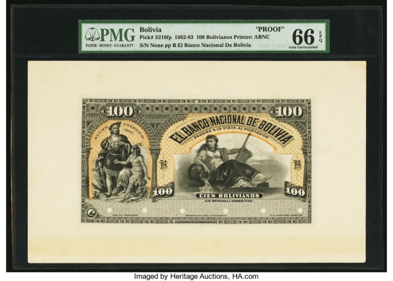 Bolivia Banco Nacional de Bolivia 100 Bolivianos 1882-83 Pick S210fp Front Proof...