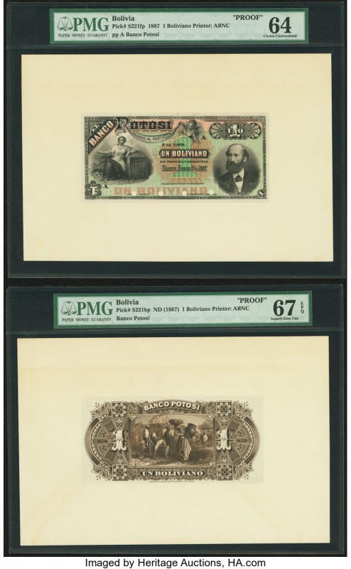 Bolivia Banco Potosi 1 Boliviano 1887 Pick S221fp; S221bp Front And Back Proofs ...