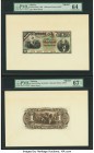 Bolivia Banco Potosi 1 Boliviano 1887 Pick S221fp; S221bp Front And Back Proofs PMG Choice Uncirculated 64; Superb Gem Unc 67 EPQ. Front proof has a t...