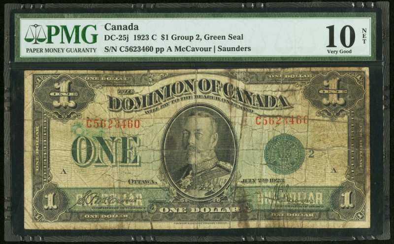 Canada Dominion of Canada $1 1923 DC-25j PMG Very Good 10 Net. Ink; tape repair....