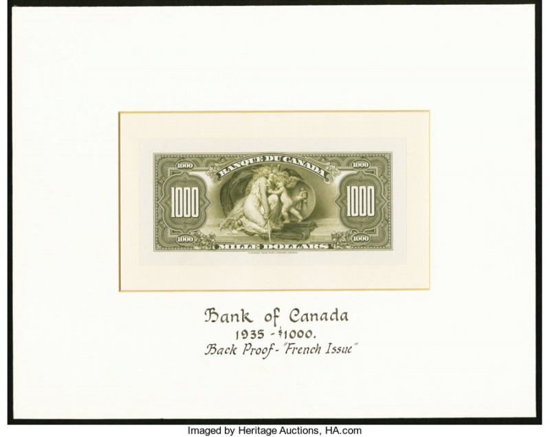 Canada Bank of Canada $1000 1935 BC-20bp Back Proof Crisp Uncirculated. Mounted ...