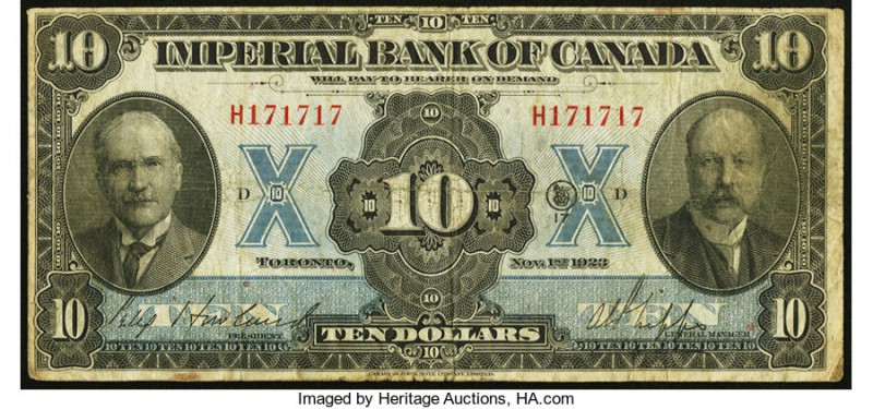 Canada Toronto, ON- Imperial Bank of Canada $10 Nov. 1, 1923 Ch. # 375-18-06 Fin...