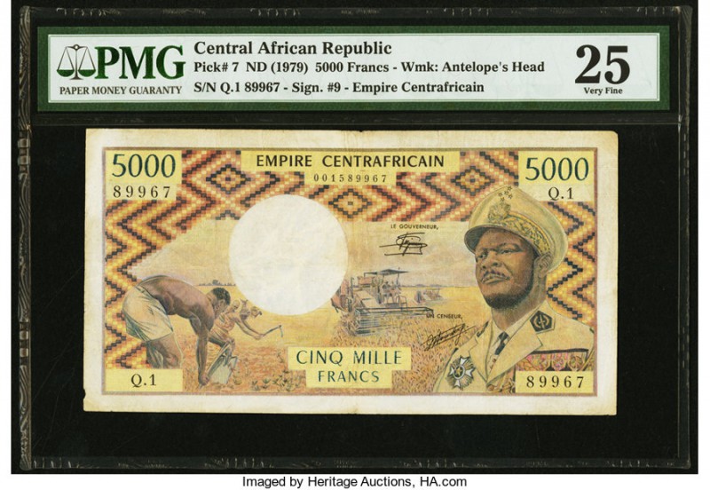 Central African Republic Republique Centrafricaine 5000 Francs ND (1979) Pick 7 ...