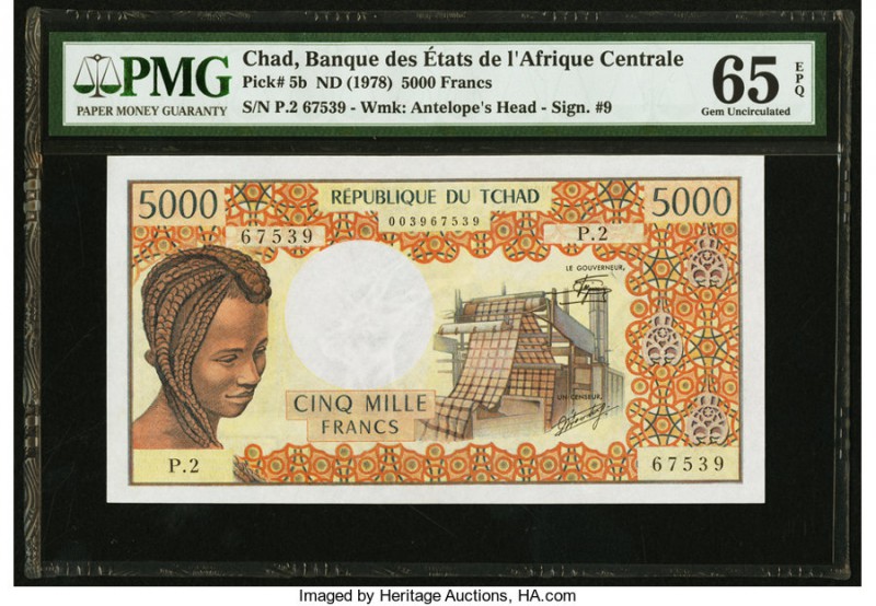 Chad Banque Des Etats De L'Afrique Centrale 5000 Francs ND (1978) Pick 5b PMG Ge...
