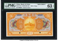 China Bank of China 5 Dollars or Yuan 9.1918 Pick 52s1 S/M#C294-101 Specimen PMG Choice Uncirculated 63 EPQ. Two POCs.

HID09801242017