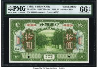 China Bank of China, Anhwei 10 Dollars 9.1918 Pick 53Bs S/M#C294-102 Specimen PMG Gem Uncirculated 66 EPQ. Two POCs.

HID09801242017