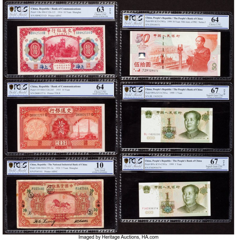 China Six PCGS Graded Examples. Bank of Communications 10 Yuan 1914; 1935 Pick 1...