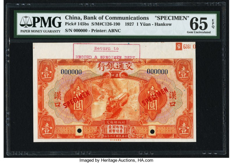 China Bank of Communications, Hankow 1 Yuan 1.11.1927 Pick 145bs S/M#C126-190 Sp...