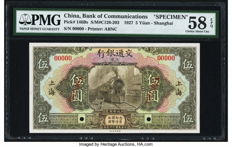 China Bank of Communications, Shanghai 5 Yuan 1.11.1927 Pick 146Bs S/M#C126-203 ...