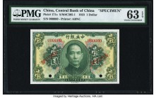 China Central Bank of China 1 Dollar 1923 Pick 171s S/M#C305-1 Specimen PMG Choice Uncirculated 63 EPQ. Two POCs.

HID09801242017