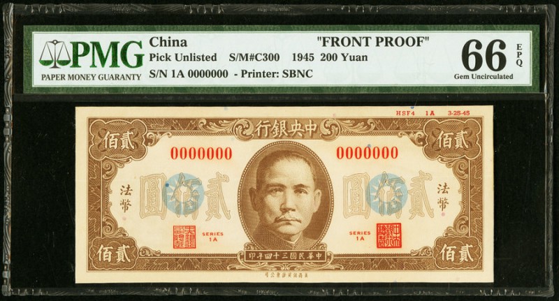 China Central Bank of China 200 Yuan 25.3.1945 Pick UNL S/M # C300 Front Proof P...