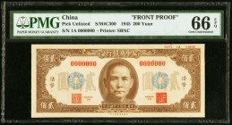 China Central Bank of China 200 Yuan 25.3.1945 Pick UNL S/M # C300 Front Proof PMG Gem Uncirculated 66 EPQ. 

HID09801242017