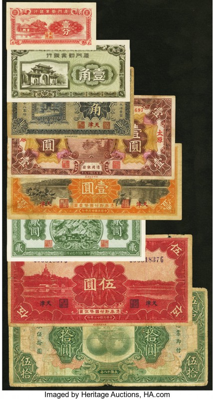 A Selection of Eight Notes from Provincial Banks in China. Very Good or Better. ...