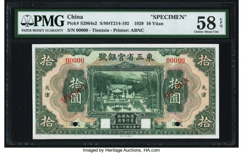 China Toong San Sang Government Bank, Tientsin 10 Yuan 11.1929 Pick S2964s2 S/M#...