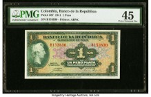 Colombia Banco de la Republica 1 Peso 1.1.1941 Pick 387 PMG Choice Extremely Fine 45. Fresh and original example printed in sharp green inks. Smaller ...