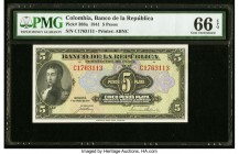 Colombia Banco de la Republica 5 Pesos 1.1.1941 Pick 388a PMG Gem Uncirculated 66 EPQ. A Gem note purchased long ago when these were obtainable to pic...