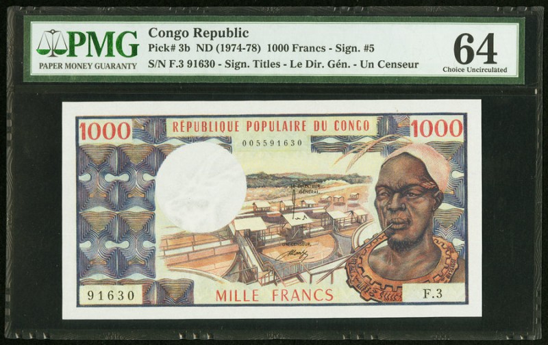 Congo Republique Populaire du Congo 1000 Francs ND (1974-78) Pick 3b PMG Choice ...