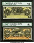 Costa Rica Banco de Costa Rica 5; 10 Pesos 1899 Pick S163r1; S164r Two Remainder Examples PMG Choice Uncirculated 64 EPQ. 

HID09801242017