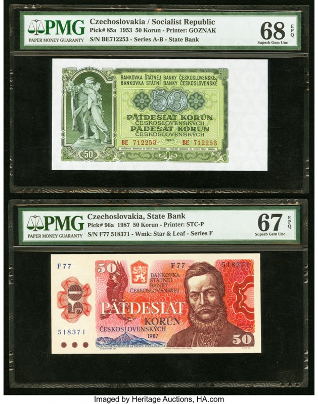 Czechoslovakia Socialist Republic; State Bank 50 Korun 1953; 1987 Pick 85a; 96a ...