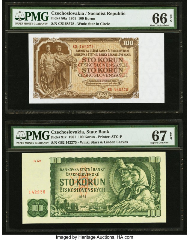 Czechoslovakia Socialist Republic; State Bank 100 Korun 1953; 1961 Pick 86a; 91c...