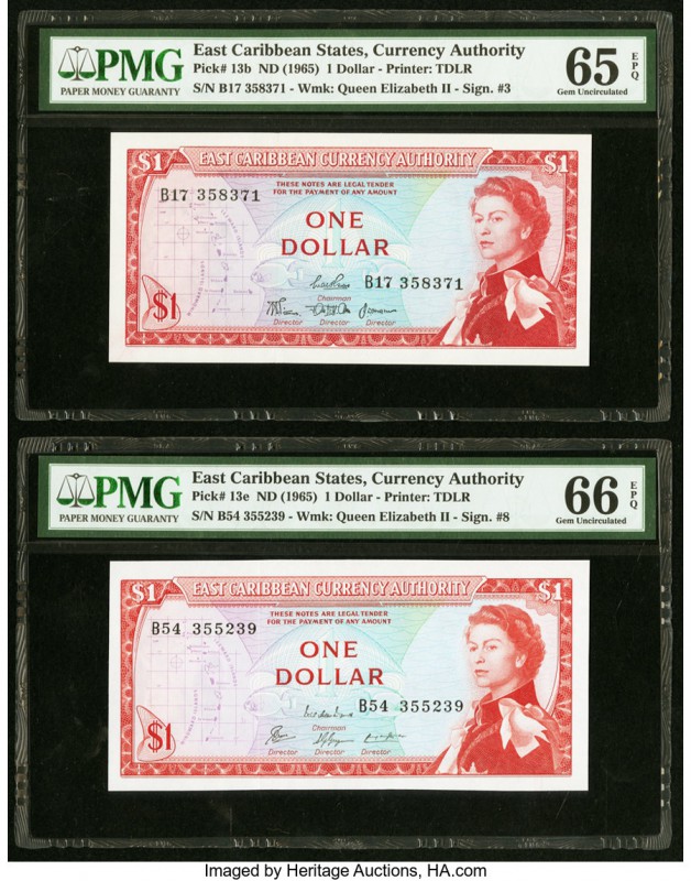 East Caribbean States Currency Authority 1 Dollar ND (1965) Pick 13b; 13e Two Ex...