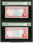 East Caribbean States Currency Authority 1 Dollar ND (1965) Pick 13b; 13e Two Examples PMG Gem Uncirculated 65 EPQ; Gem Uncirculated 66 EPQ. 

HID0980...