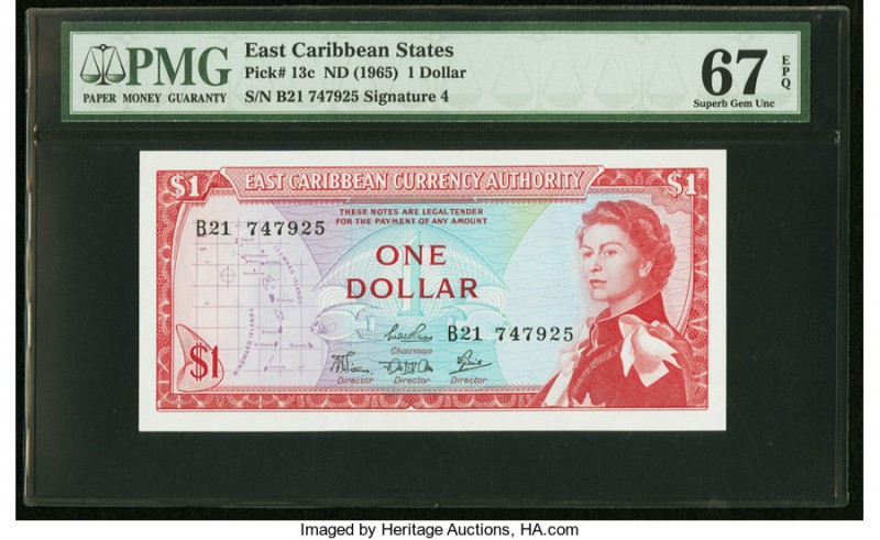 East Caribbean States Currency Authority 1 Dollar ND (1965) Pick 13c PMG Superb ...