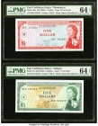 East Caribbean States Currency Authority, Montserrat 1; 5 Dollars ND (1965) Pick 13m; 14i Two Examples PMG Choice Uncirculated 64 EPQ. 

HID0980124201...