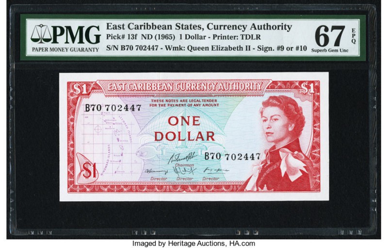 East Caribbean States Currency Authority 1 Dollar ND (1965) Pick 13f PMG Superb ...