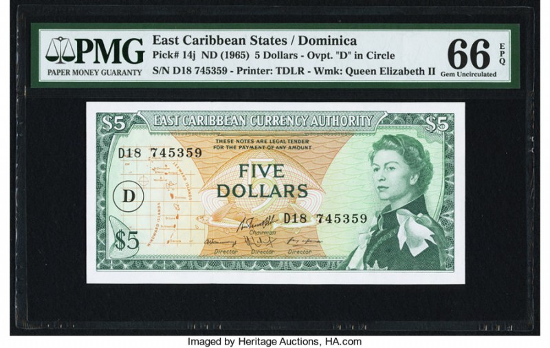 East Caribbean States Currency Authority, Dominica 5 Dollars ND (1965) Pick 14j ...
