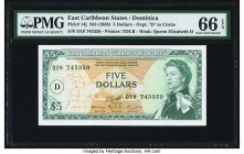 East Caribbean States Currency Authority, Dominica 5 Dollars ND (1965) Pick 14j PMG Gem Uncirculated 66 EPQ. 

HID09801242017