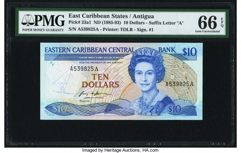 East Caribbean States Central Bank, Antigua 10 Dollars ND (1985-93) Pick 23a1 PM...
