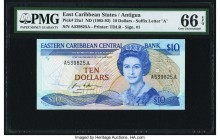 East Caribbean States Central Bank, Antigua 10 Dollars ND (1985-93) Pick 23a1 PMG Gem Uncirculated 66 EPQ. 

HID09801242017