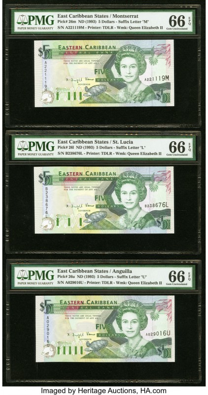 East Caribbean States Central Bank, Montserrat 5 Dollars ND (1993) Pick 26m; 26l...