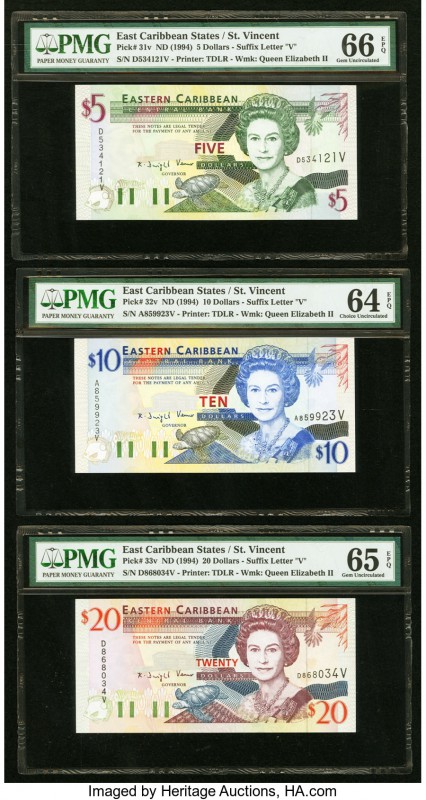 East Caribbean States Central Bank, St. Vincent 5; 10; 20 Dollars ND (1994) Pick...