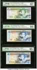 East Caribbean States Central Bank, Antigua 5; 10 (2) Dollars ND (2003) Pick 42Aa; 43d; 43u Three Examples PMG Superb Gem Unc 67 EPQ; Choice Uncircula...