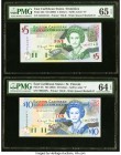 East Caribbean States Central Bank, Dominica 5 Dollars ND (2003); ND (2008) Pick 42d; 47a Two Examples PMG Gem Uncirculated 65 EPQ; Choice Uncirculate...