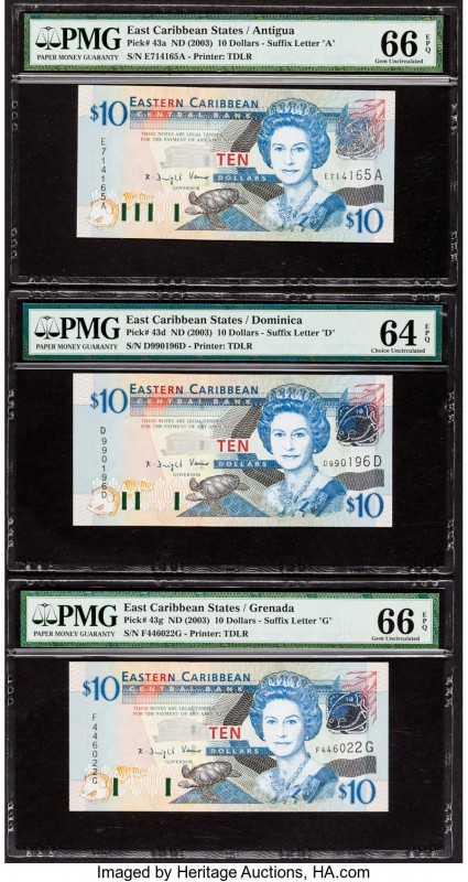 East Caribbean States Central Bank, Antigua 10 Dollars ND (2003) Pick 43a; 43d; ...