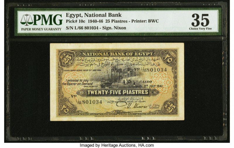 Egypt National Bank of Egypt 25 Piastres 3.7.1941 Pick 10c PMG Choice Very Fine ...