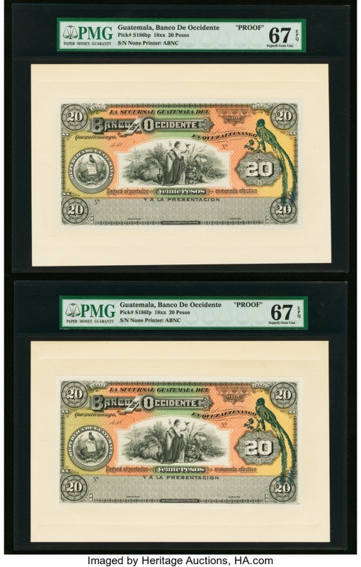 Guatemala Banco de Occidente 20 Pesos 18xx Pick S186fp Two Front Proofs PMG Supe...