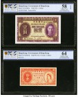Hong Kong Government of Hong Kong 1 Dollar ND (1936) Pick 312 KNB2a PCGS Gold Shield Choice AU 58 OPQ; 10 Cents ND (1961-65) Pick 327 KNB18 Uniface PC...