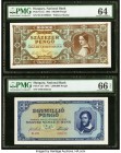 Hungary Hungarian National Bank 100,000; 1,000,000 Pengo 1945 Pick 121a; 122 Two Examples PMG Choice Uncirculated 64; Gem Uncirculated 66 EPQ. 

HID09...