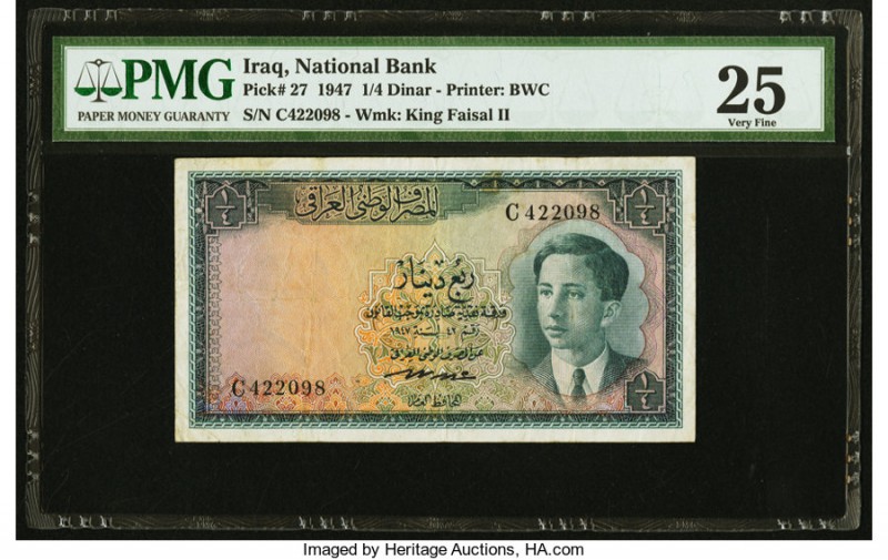 Iraq National Bank of Iraq 1/4 Dinar 1947 Pick 27 PMG Very Fine 25. 

HID0980124...