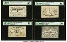 Italy Italian States 1; 2; 3; 5 Lire 1848 Pick S185; S186; S187; S188 Four Examples PMG About Uncirculated 55; Very Fine 30; Choice Extremly Fine 45; ...