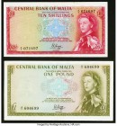 Malta Central Bank of Malta 10 Shillings L. 1967 (1968) Pick 28a; £1 L. 1967 (1969) Pick 29a Very Fine-Extremely Fine or Better. 

HID09801242017