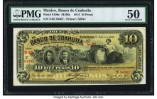 Mexico Banco De Coahuila 10 Pesos 15.2.1914 Pick S196c M168c PMG About Uncirculated 50. 

HID09801242017