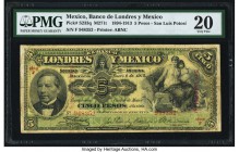 Mexico Banco de Londres y Mexico 5 Pesos 2.1.1912 Pick S233q M271t PMG Very Fine 20. 

HID09801242017