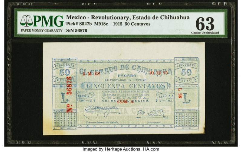 Mexico Estado de Chihuahua 50 Centavos 1915 Pick S527b PMG Choice Uncirculated 6...